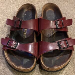 Birkenstock 37 Two-Strap Sandals in Burgundy/deep red